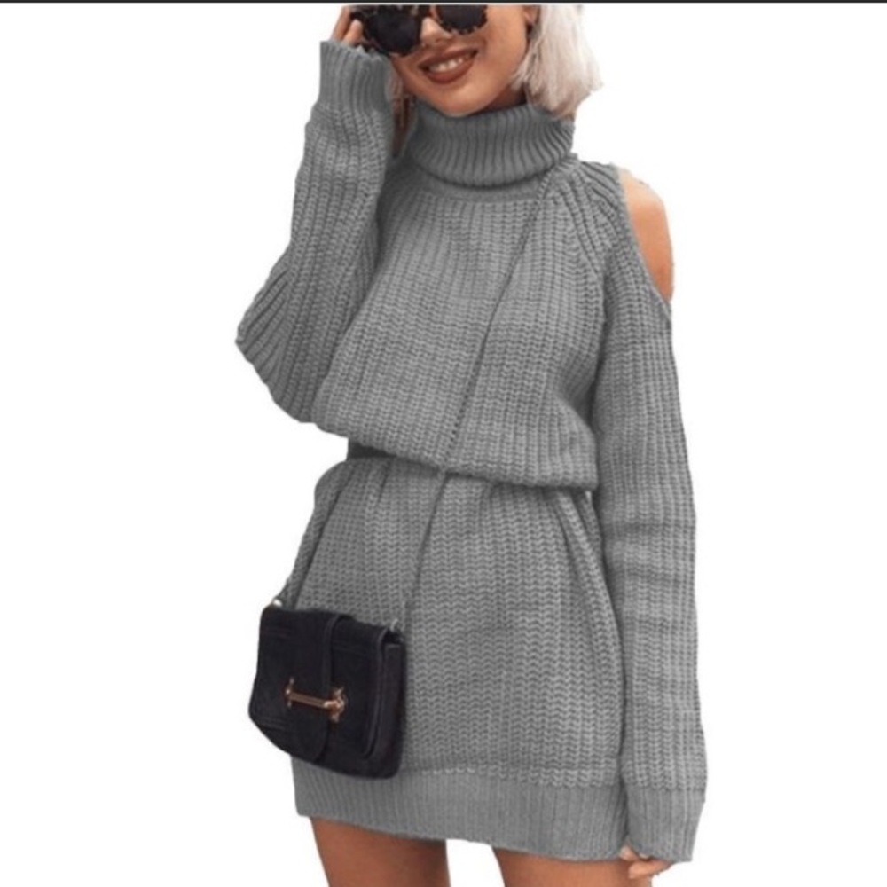 NEW Grey ColdShoulder Sweater Dress